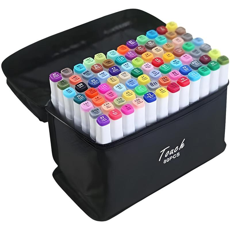 Conjunto Marcador 80 Cores Ponta Dupla, Permanente - marca texto